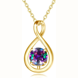 FANCIME Birthstone Necklaces for Women Fine Jewellery Sterling Silver Yellow Gold Plated Dainty Infinity Pendant Anniversary Birthday Gifts for Her Wife Mom Lady, Chain 40+5cm